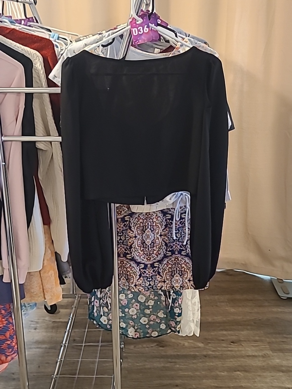 #36 Shein Black Peasant  Sweetheart Long Sleeve Black Top, Med - Picture 4 of 11